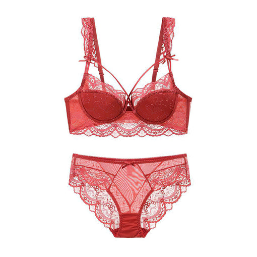 Lace Underwire Lightly Lined Minimizer Gathering Bra & Panty Sets [BRPY0022]