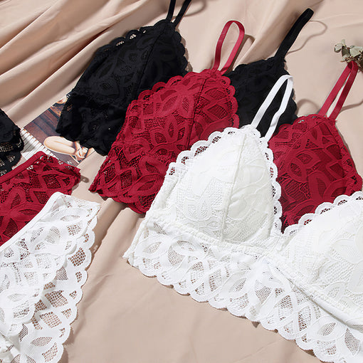 Wireless Lightly Lined Lace Tank Top Bra & Panty Sets [BRPY0025]