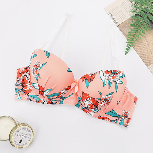 Gathering Printing Sexy Underwire 3/4 Cup Bra & Panty Sets [BRPY0031]