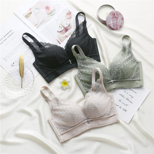 Comfortable Seamless Gathering Elegant Lace Mulberry Silk 3/4 Cup Wireless Underwear Bras & Bralettes [GDBR0033]