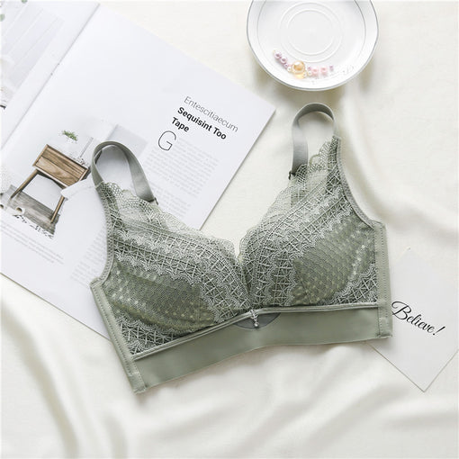 Comfortable Seamless Gathering Elegant Lace Mulberry Silk 3/4 Cup Wireless Underwear Bras & Bralettes [GDBR0033]