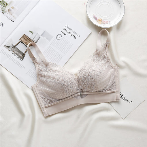 Comfortable Seamless Gathering Elegant Lace Mulberry Silk 3/4 Cup Wireless Underwear Bras & Bralettes [GDBR0033]