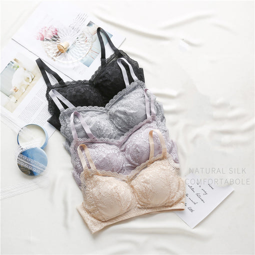 Gathering Minimizer Elegant Lace Mulberry Silk Full Cup Wireless Underwear Bras & Bralettes [GDBR0045]