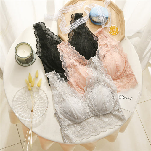 Gathering Minimizer Sexy Lace Mulberry Silk Longline Full Cup Tank Top Wireless Underwear Bras & Bralettes [GDBR0047]