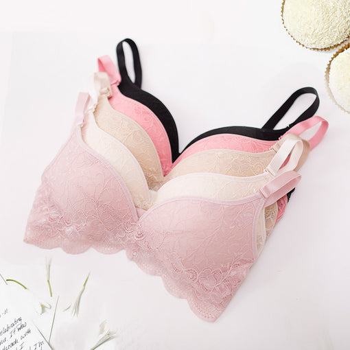 Gathering Sexy Lace Mulberry Silk 3/4 Cup Wireless Underwear Bras & Bralettes [GDBR0053]