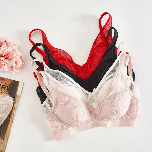 Comfortable Gathering Sexy Lace Mulberry Silk 3/4 Cup Wireless Underwear Bras & Bralettes [GDBR0060]