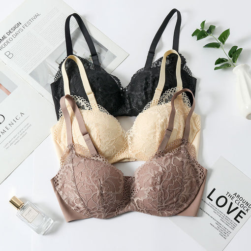 Push Up Gathering Sexy Lace Mulberry Silk 3/4 Cup Wireless Underwear Bras & Bralettes [GDBR0062]