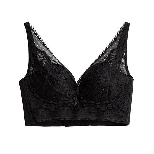 Minimizer Gathering Sexy Lace Mulberry Silk Bow Longline 3/4 Cup Wireless Underwear Bras & Bralettes [GDBR0078]