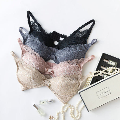 Gathering Sexy Lace Mulberry Silk Bow 1/2 Cup Wireless Underwear Bras & Bralettes [GDBR0091]