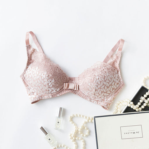 Gathering Sexy Lace Mulberry Silk Bow 1/2 Cup Wireless Underwear Bras & Bralettes [GDBR0091]