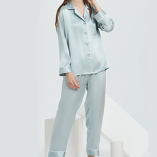 16m/m Silk Pajamas Long-Sleeved Trousers Two-Piece Loungewear [SLP0019]