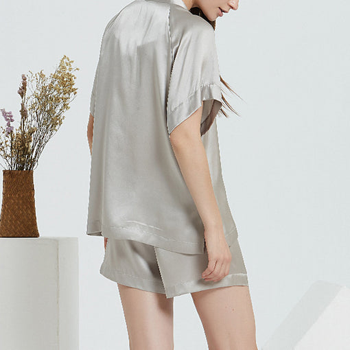 16m/m Silk Pajamas comfortable V-neck Short-Sleeved Shorts Loungewear Set [SLP0022]