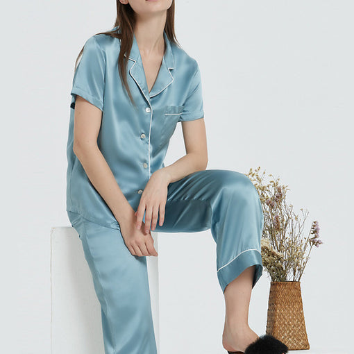 16m/m Silk Pajamas Classic Short-Sleeved Trousers Set Loungewear [SLP0025]